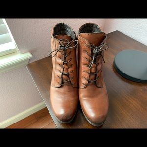 Spring Step Brown Tie-Front Ankle Boots
